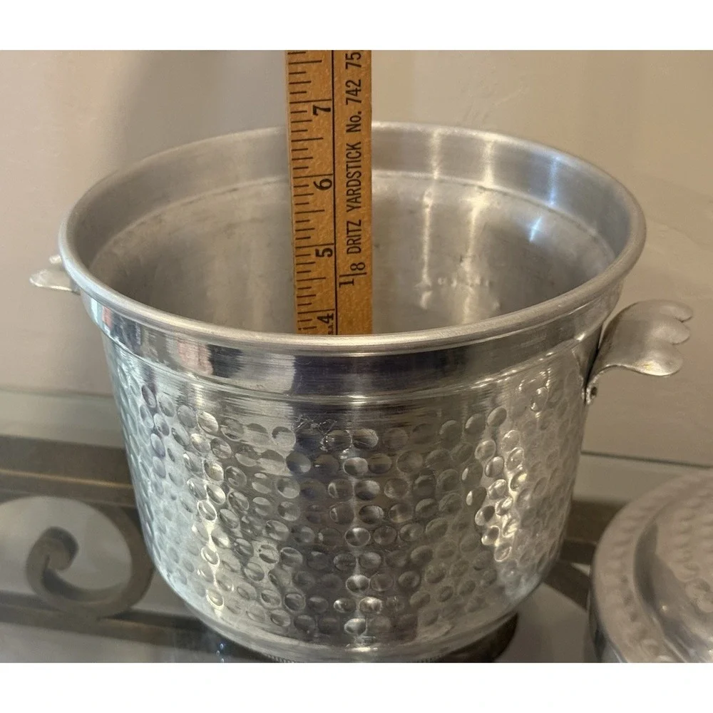 Vintage Mid Century Italian Hammered Aluminum Ice Bucket - Made in Italy Barware